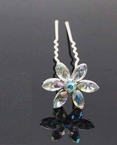 Feshionn IOBI Hair Jewelry Opal / 1 Fun Flowers Crystal and Rhinestone Silver Plated Hair Pins