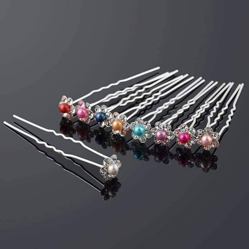 Feshionn IOBI Hair Jewelry Peach / 1 Small Pearl & Rhinestone Flower Hair Pins in 12 Elegant Colors