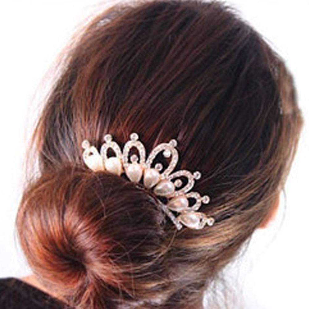 Feshionn IOBI Hair Jewelry Princess Pearl and Crystal Crown Gold Plated Hair Comb