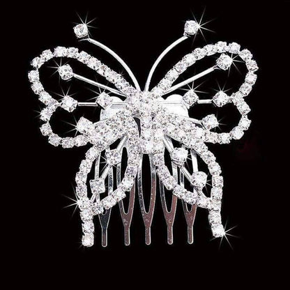 Feshionn IOBI Hair Jewelry Silver Butterfly Silhouette Crystal and Silver Plated Hair Comb