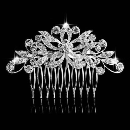 Feshionn IOBI Hair Jewelry Silver Fantasy Flowers Crystal and Silver Plated Hair Comb