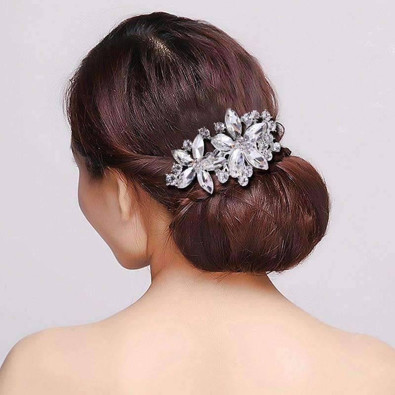 Feshionn IOBI Hair Jewelry Silver Pretty Petals Crystal Flowers Silver Plated Hair Comb
