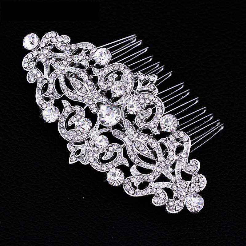 Feshionn IOBI Hair Jewelry Silver Vintage Style Crystal and Filigree Hair Comb