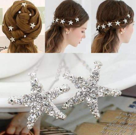 Feshionn IOBI Hair Jewelry Small Crystal Encrusted Starfish Silver Plated Hair Pins