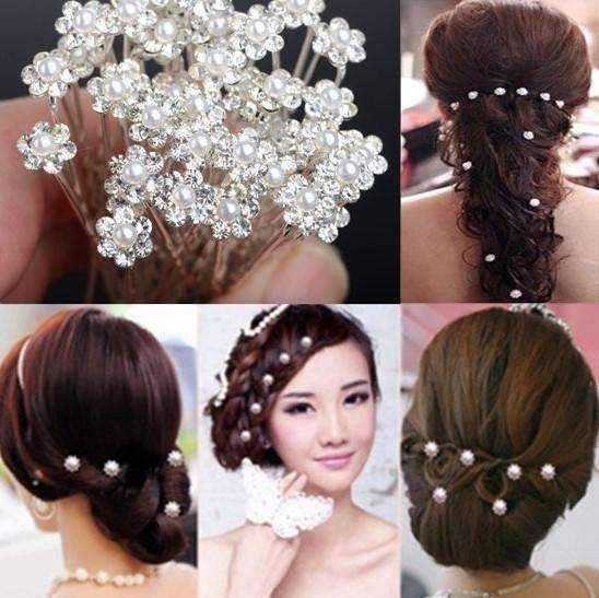 Feshionn IOBI Hair Jewelry Small Pearl & Rhinestone Flower Hair Pins in 12 Elegant Colors