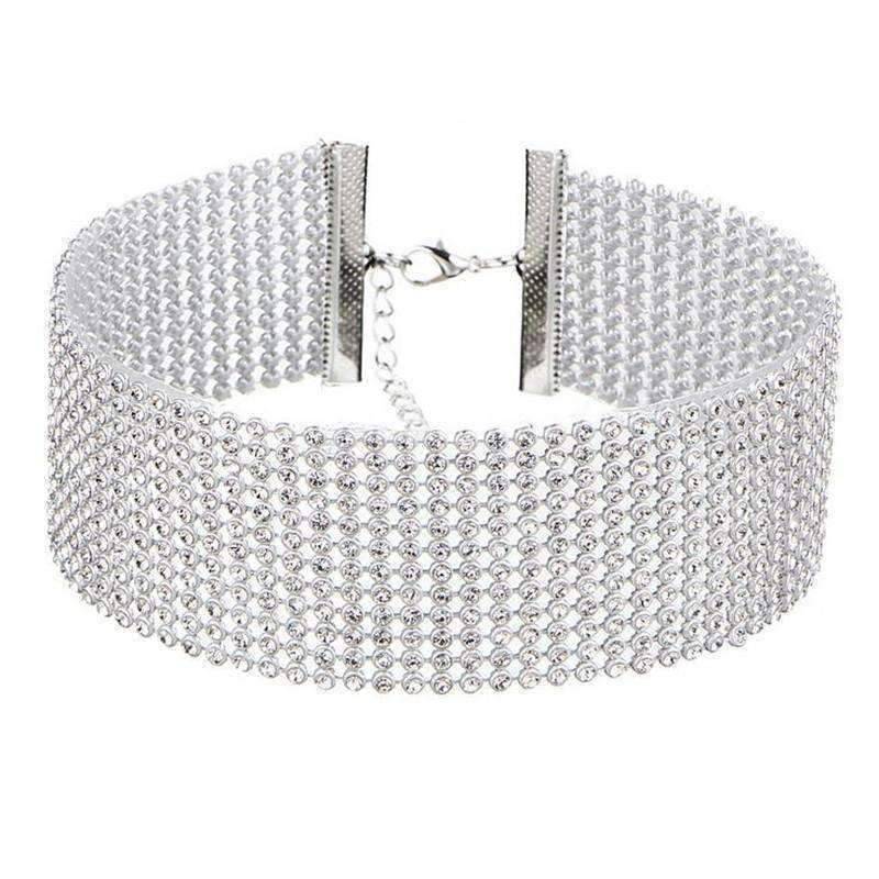 Feshionn IOBI Necklaces 12 Row / Crystal Clear Crystal Clear Jeweled Rhinestone Choker in Four Sizes