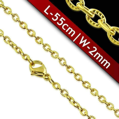 Feshionn IOBI Necklaces 18k Gold over Stainless Steel 22 inch Etched Oval Link 18k Gold Plated Stainless Steel Necklace Chain