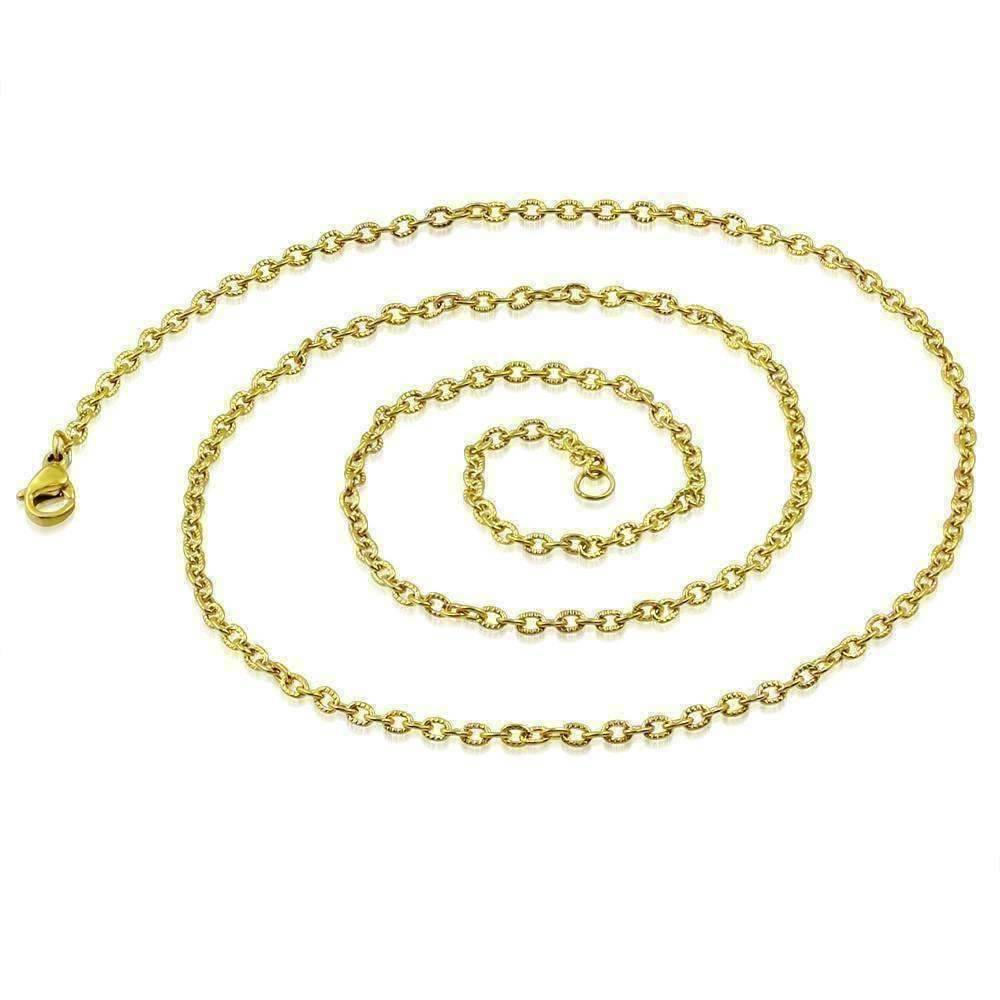 Feshionn IOBI Necklaces 22 inch Etched Oval Link 18k Gold Plated Stainless Steel Necklace Chain