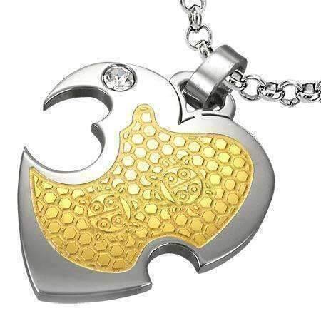 Feshionn IOBI Necklaces 2Tone Gold Honeycomb Pattern Cut Out Stainless Steel Heart Pendant Necklace