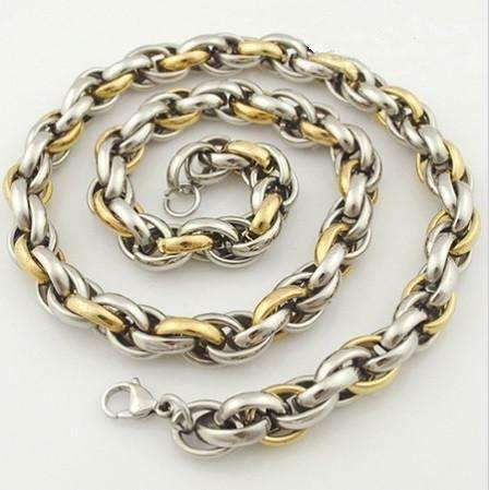 Feshionn IOBI Necklaces 7mm Chunky Two Tone Spiral Link Chain Stainless Steel Necklace- Two Sizes to Choose