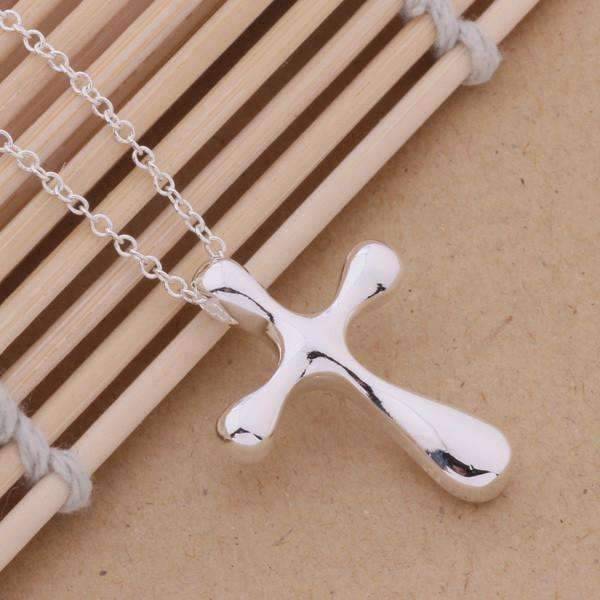 Feshionn IOBI Necklaces Abstract Puffy Cross Sterling Silver Pendant Necklace