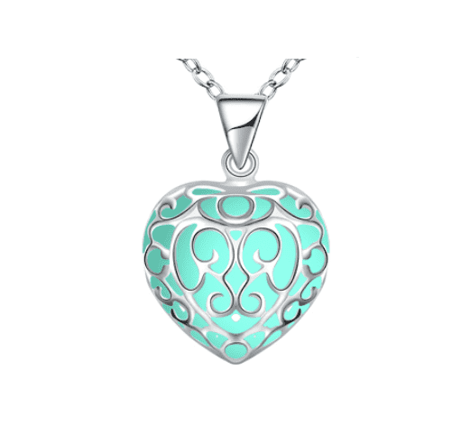 Feshionn IOBI Necklaces Aqua Luminous Heart Small Glow in The Dark Pendant Necklace