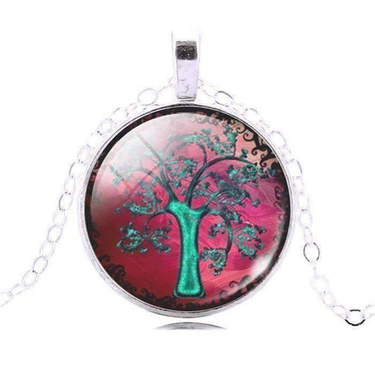 Feshionn IOBI Necklaces Aqua on Pink Glass Cabochon Medallion Necklace - Aqua Tree
