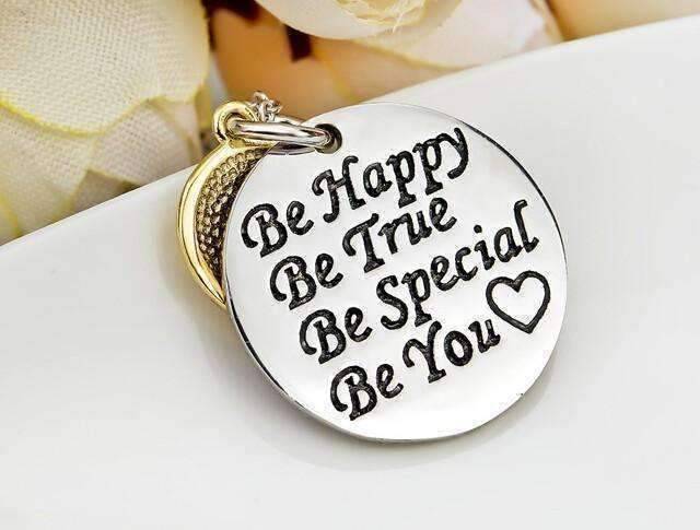 Feshionn IOBI Necklaces "Be Happy Be True..." Smiley Face Inspirational Charm Necklace