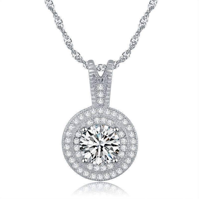 Feshionn IOBI Necklaces Belle Epoque Style Pendant Necklace with 1.25ct Swiss CZ in Platinum Plated Micro Pave' Setting