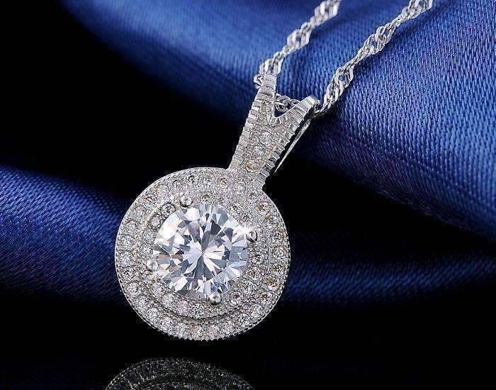 Feshionn IOBI Necklaces Belle Epoque Style Pendant Necklace with 1.25ct Swiss CZ in Platinum Plated Micro Pave' Setting