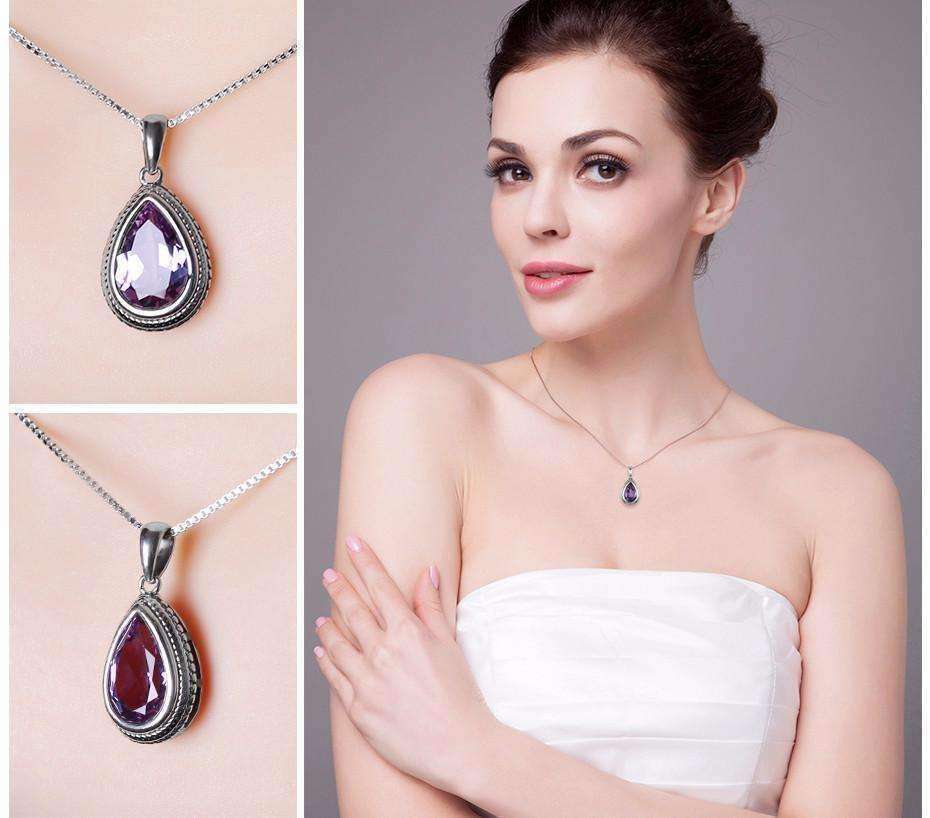 Feshionn IOBI Necklaces Bezel Set Alexandrite Sapphire Pear 6.6CT IOBI Precious Gems Pendant Necklace