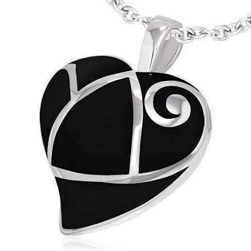 Feshionn IOBI Necklaces Black Black Enamel with Swirl Heart Pendant Necklace