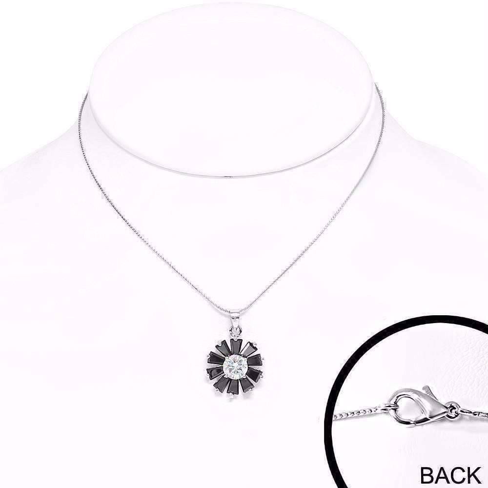 Feshionn IOBI Necklaces "Black Peony" Cubic Zirconia Flower Pendant Necklace