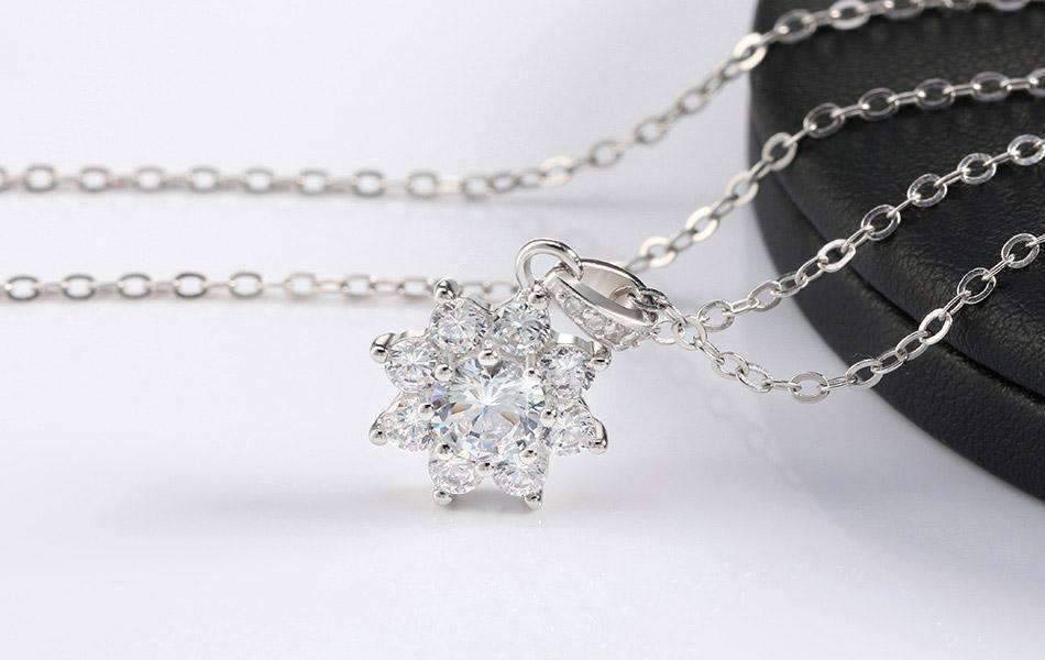 Feshionn IOBI Necklaces Blossom Cubic Zirconia Flower Pendant Sterling Silver Necklace
