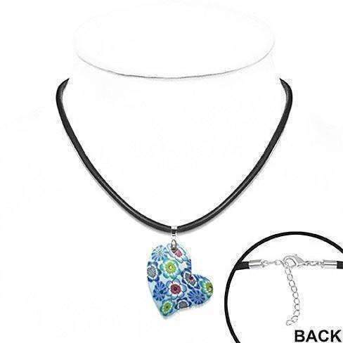 Feshionn IOBI Necklaces Blue Colorful Flowers Hand Made Heart Necklace