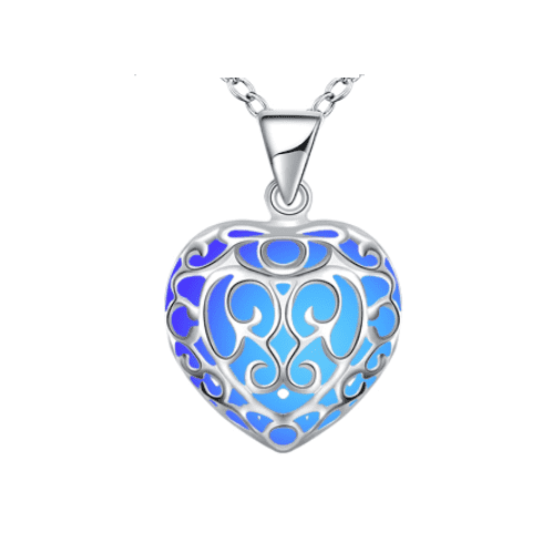 Feshionn IOBI Necklaces Blue Luminous Heart Small Glow in The Dark Pendant Necklace