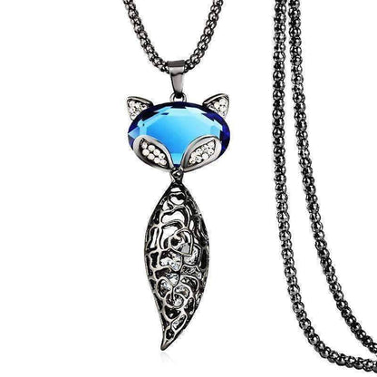 Feshionn IOBI Necklaces Blue "Sophie" Fox Floating Austrian Crystal and Cabochon Long Chain Necklace