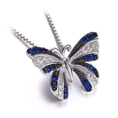 Feshionn IOBI Necklaces Blue Spinel Papillon Blue Spinel Butterfly IOBI Precious Gems Halo Pendant Necklace
