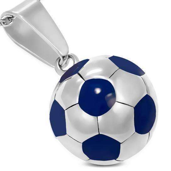 Feshionn IOBI Necklaces Blue Stainless Steel Soccer Ball Pendant Necklace