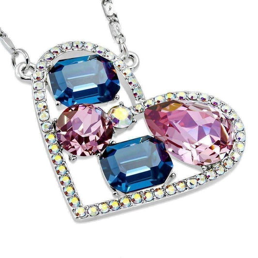 Feshionn IOBI Necklaces Blues Dazzling Shades of Blue Multi-Stone IOBI Crystals Heart Pendant Necklace