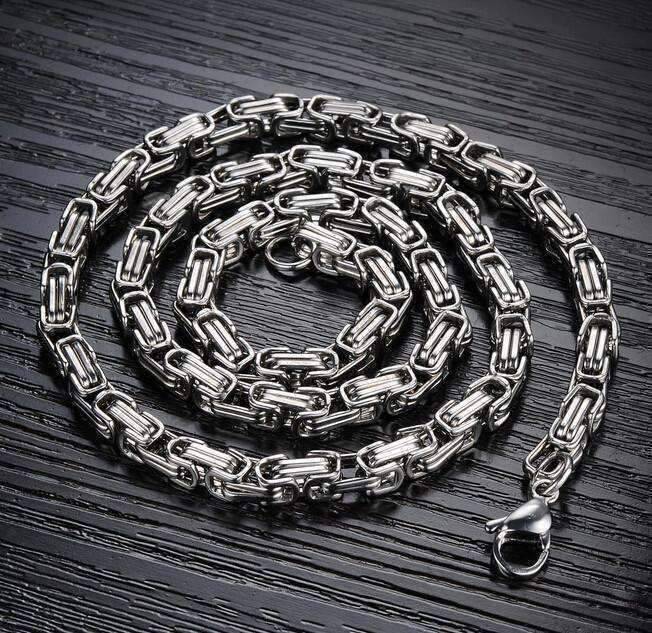 Feshionn IOBI Necklaces Boss Byzantine Box Link Chain 22 inch Stainless Steel Necklace