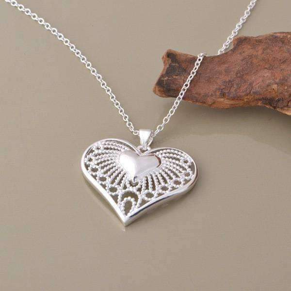 Feshionn IOBI Necklaces Bursting With Love Filigree Heart Necklace