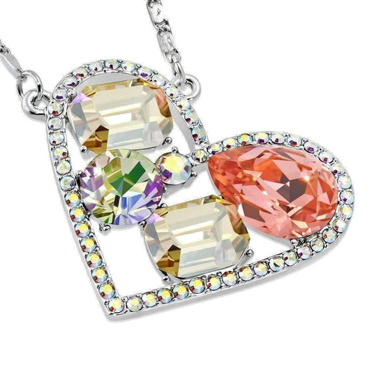 Feshionn IOBI Necklaces Champagne Dazzling Shades of Summer Multi-Stone IOBI Crystals Heart Pendant Necklace
