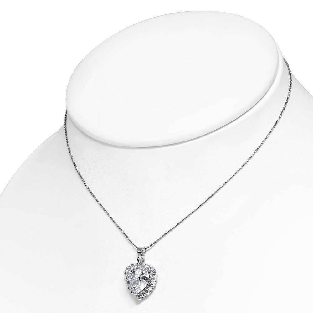 Feshionn IOBI Necklaces "Cherish" Large Cubic Zirconia Halo Heart Pendant Necklace