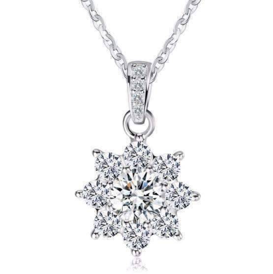 Feshionn IOBI Necklaces Clear Blossom Cubic Zirconia Flower Pendant Sterling Silver Necklace