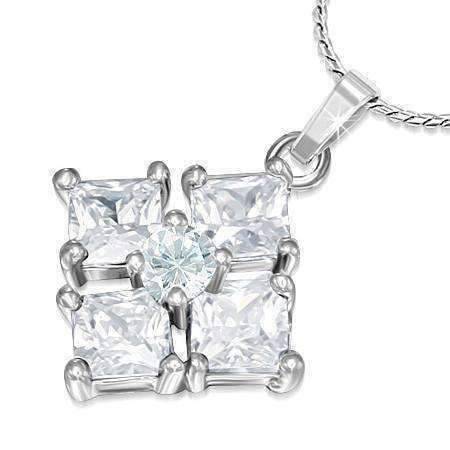 Feshionn IOBI Necklaces Clear ON SALE - "Reflection" Cubic Zirconia Square Pendant Necklace - Available in Two Colors