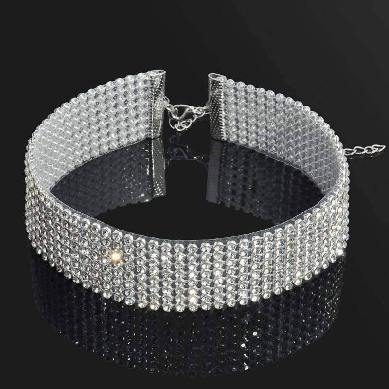 Feshionn IOBI Necklaces Crystal Clear Jeweled Rhinestone Choker in Four Sizes