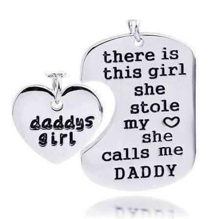 Feshionn IOBI Necklaces Daddy & Daughter Inspirational Heart Charm Dog Tag Necklace Set
