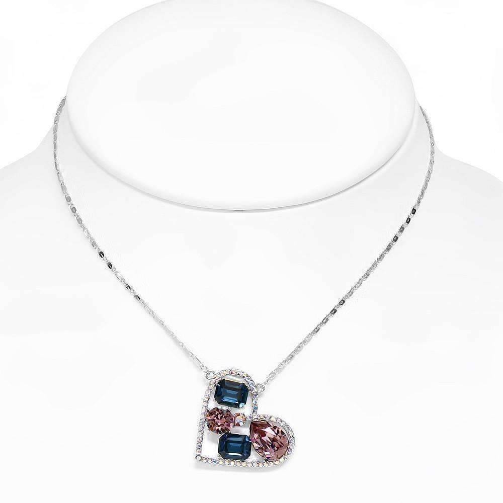 Feshionn IOBI Necklaces Dazzling Shades of Blue Multi-Stone IOBI Crystals Heart Pendant Necklace
