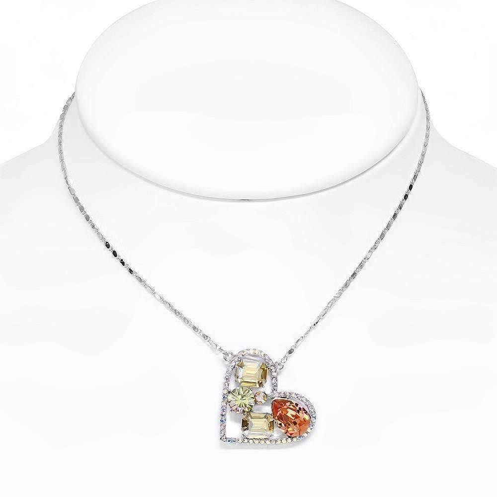 Feshionn IOBI Necklaces Dazzling Shades of Summer Multi-Stone IOBI Crystals Heart Pendant Necklace