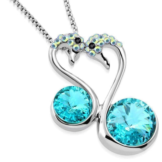 Feshionn IOBI Necklaces Deep Aqua Love Birds IOBI Crystals Swan Pendant and Necklace