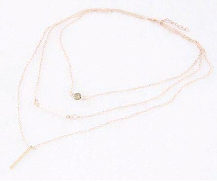 Feshionn IOBI Necklaces Delicately Layered Pearl and Gold Triple Chain Necklace
