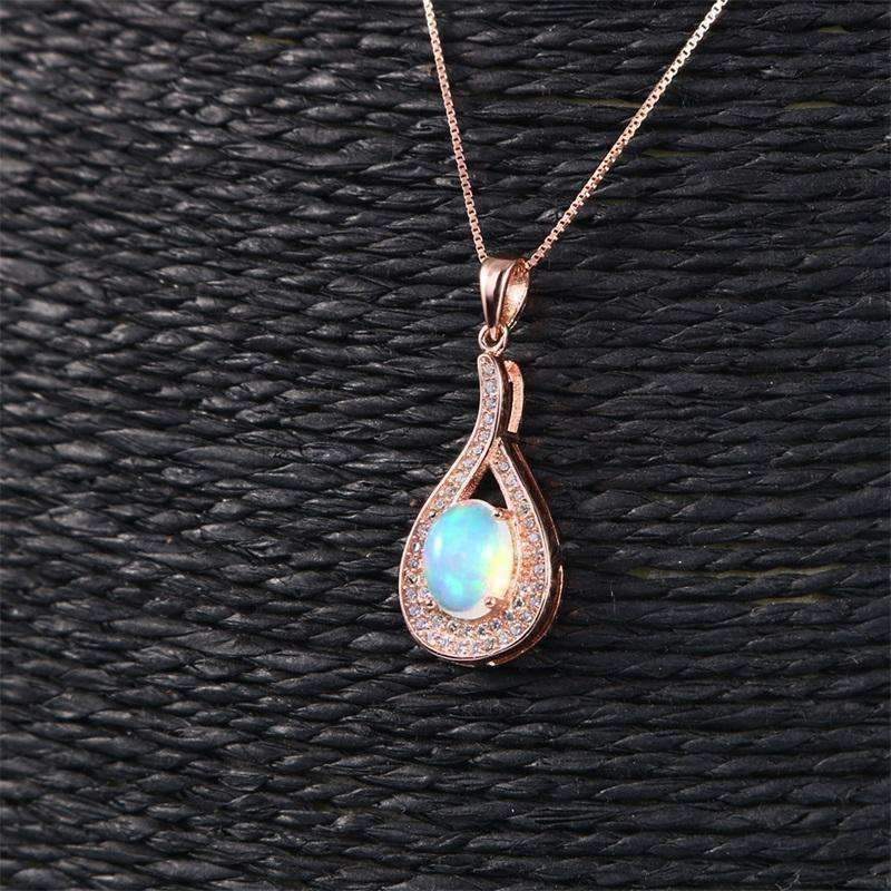 Feshionn IOBI Necklaces Divine Opal and Rose Gold Drop IOBI Precious Gems Necklace