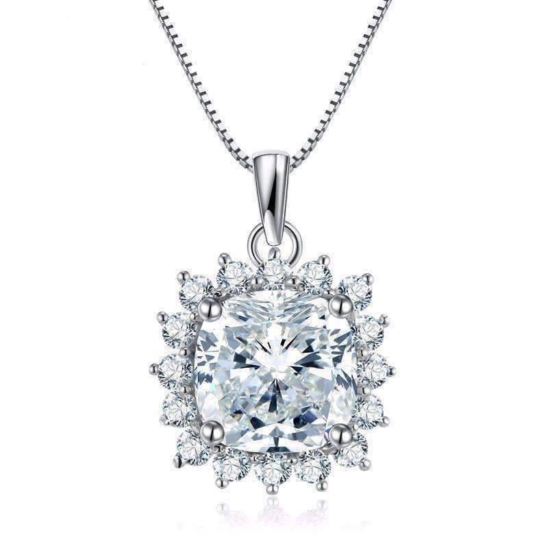 Feshionn IOBI Necklaces Duchess 6CT Cushion Cut Floral Halo IOBI Cultured Diamond Pendant