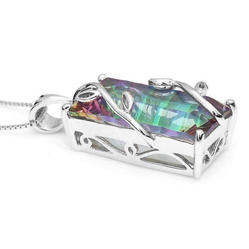 Feshionn IOBI Necklaces Fantasy Rainbow Fire Genuine Mystic 16CT Emerald Cut IOBI Precious Gems Pendant Necklace