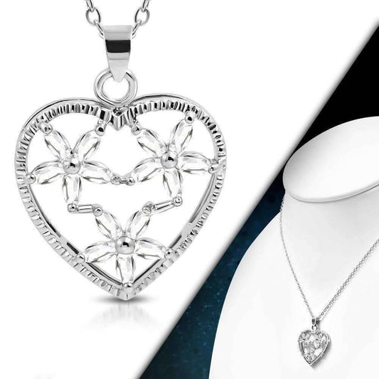 Feshionn IOBI Necklaces "Floral Heart" Large Cubic Zirconia Heart Pendant Necklace