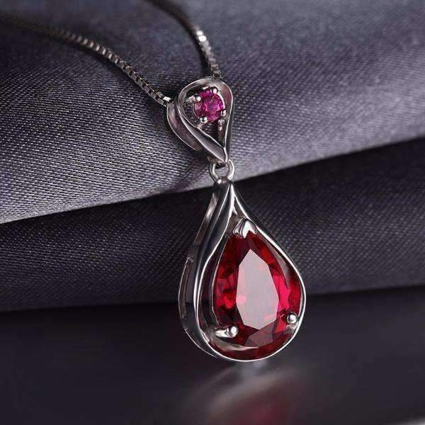 Feshionn IOBI Necklaces Gala 3.8CT Pear Drop Simulated Pigeon Blood Ruby IOBI Precious Gems Pendant