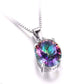 Feshionn IOBI Necklaces Genuine Rainbow Fire Mystic Topaz Oval Cut 4CT IOBI Precious Gems Pendant Necklace