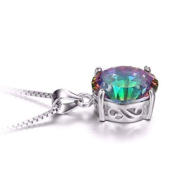 Feshionn IOBI Necklaces Genuine Rainbow Fire Mystic Topaz Oval Cut 4CT IOBI Precious Gems Pendant Necklace
