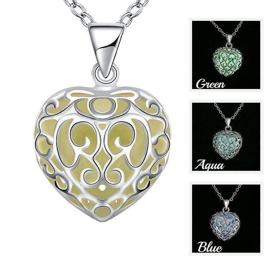 Feshionn IOBI Necklaces Green Luminous Heart Small Glow in The Dark Pendant Necklace